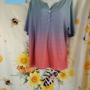 Ombre Henley Top - Green and Red